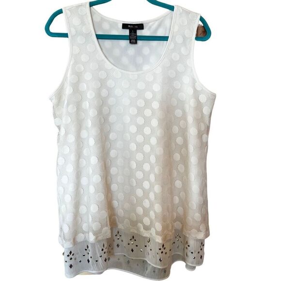 Style & Co Cream Lace Polka Dot Tank Top Layered Chiffon Size L - Picture 1 of 11
